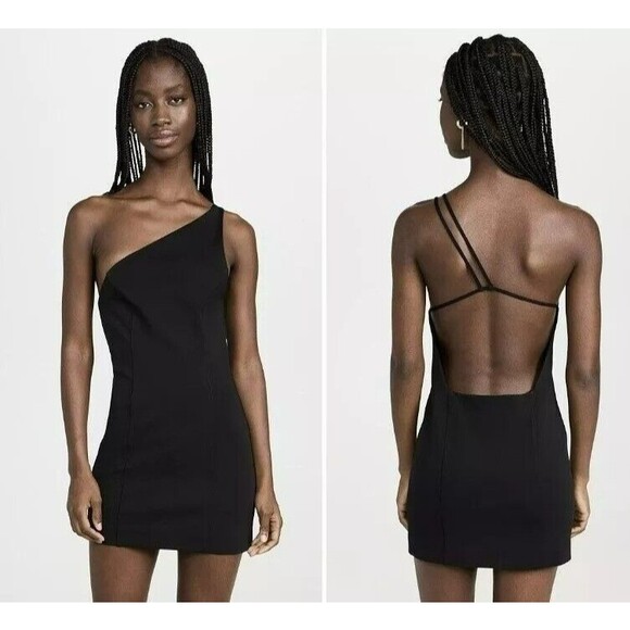 NEW Gauge81 Colorado Black Mini Dress One Shoulder Exposed Back Strappy L Large - Picture 1 of 5